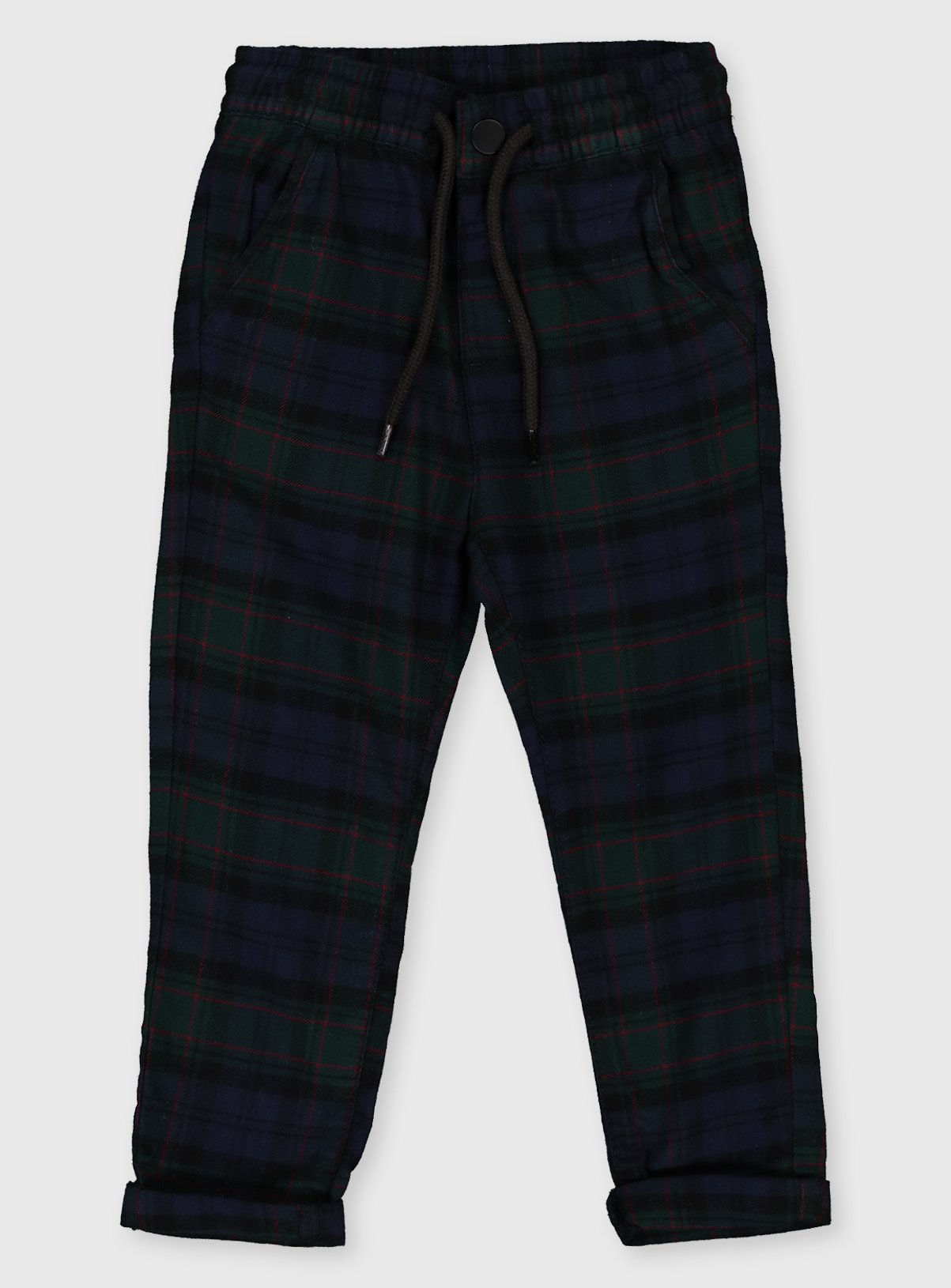 blue green check trousers